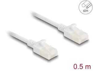 Delock RJ45 Netzwerkkabel Cat.6A Stecker zu Stecker mit robuster Rastnase Industrietauglich U/UTP Slim 0,5 m weiß