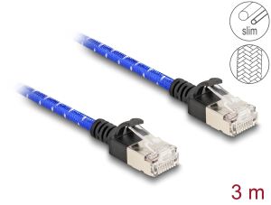 Delock RJ45 Netzwerkkabel mit Geflechtmantel Cat.6A U/FTP Slim 3 m blau