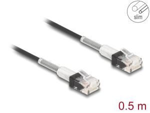 Delock RJ45 Netzwerkkabel mit doppeltem Knickschutz Cat.6A UTP Slim 0,5 m schwarz