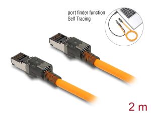 Delock RJ45 Netzwerkkabel mit USB Type-C™ Portfinder Funktion Self Tracing Cat.6A S/FTP 2 m orange
