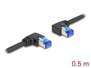 Delock RJ45 Netzwerkkabel Cat.6A S/FTP rechts / links gewinkelt 0,5 m schwarz