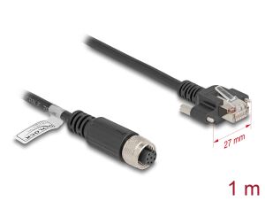 Delock M12 Kabel A-kodiert 8 Pin Buchse zu RJ45 Stecker mit Schrauben Cat.5e FTP 1 m schwarz