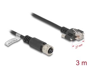 Delock M12 Kabel D-kodiert 4 Pin Buchse zu RJ45 Stecker mit Schrauben Cat.5e FTP 3 m schwarz