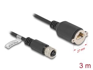 Delock M12 Kabel D-kodiert 4 Pin Buchse zu RJ45 Buchse zum Einbau Cat.5e FTP 3 m schwarz