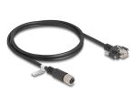 Delock M12 Kabel X-kodiert 8 Pin Buchse zu RJ45 Stecker mit Schrauben Cat.6A S/FTP 1 m schwarz