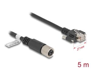 Delock M12 Kabel X-kodiert 8 Pin Buchse zu RJ45 Stecker mit Schrauben Cat.6A S/FTP 5 m schwarz