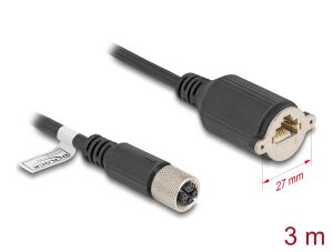 Delock M12 Kabel X-kodiert 8 Pin Buchse zu RJ45 Buchse zum Einbau Cat.6A S/FTP 3 m schwarz