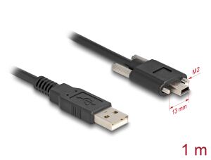 Delock USB 2.0 Kabel Typ-A Stecker zu Typ Mini-B Stecker mit Schraubenabstand 13 mm 1 m schwarz