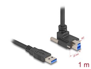 Delock USB 5 Gbps Kabel USB Typ-A Stecker gerade zu USB Typ-B Stecker mit Schraubenabstand 22 mm 90° nach oben gewinkelt 1 m schwarz