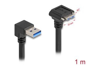Delock USB 5 Gbps Kabel USB Typ-A Stecker 90° nach unten gewinkelt zu USB Micro-B Stecker mit Schraubenabstand 18 mm 90° nach unten gewinkelt 1 m schwarz