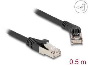 Delock RJ45 Netzwerkkabel Cat.6A S/FTP Stecker 45° nach rechts gewinkelt zu Stecker gerade 0,5 m schwarz