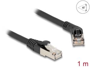Delock RJ45 Netzwerkkabel Cat.6A S/FTP Stecker 45° nach rechts gewinkelt zu Stecker gerade 1 m schwarz