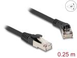 Delock RJ45 Netzwerkkabel Cat.8.1 S/FTP Stecker 45° nach rechts gewinkelt zu Stecker gerade bis 40 Gbps 0,25 m schwarz