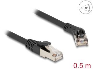 Delock RJ45 Netzwerkkabel Cat.8.1 S/FTP Stecker 45° nach rechts gewinkelt zu Stecker gerade bis 40 Gbps 0,5 m schwarz