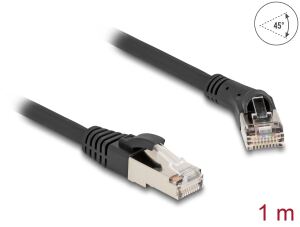 Delock RJ45 Netzwerkkabel Cat.8.1 S/FTP Stecker 45° nach rechts gewinkelt zu Stecker gerade bis 40 Gbps 1 m schwarz