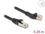 Delock RJ45 Netzwerkkabel Cat.8.1 S/FTP Stecker 45° nach links gewinkelt zu Stecker gerade bis 40 Gbps 0,25 m schwarz
