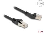 Delock RJ45 Netzwerkkabel Cat.8.1 S/FTP Stecker 45° nach links gewinkelt zu Stecker gerade bis 40 Gbps 1 m schwarz