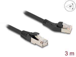 Delock RJ45 Netzwerkkabel Cat.8.1 S/FTP Stecker 45° nach links gewinkelt zu Stecker gerade bis 40 Gbps 3 m schwarz
