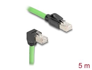 Delock RJ45 Netzwerkkabel Cat.6A Stecker zu Stecker unten gewinkelt SF/UTP schleppkettentauglich PUR (TPU) 5 m grün