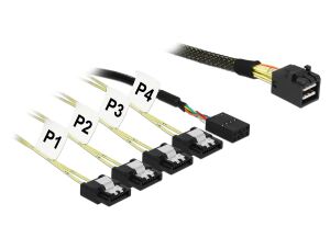 Delock Kabel Mini SAS SFF-8643 > 4 x SATA 7 Pin + Sideband 0,5 m Metall