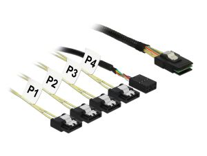 Delock Kabel Mini SAS SFF-8087 > 4 x SATA 7 Pin Reverse + Sideband 1 m
