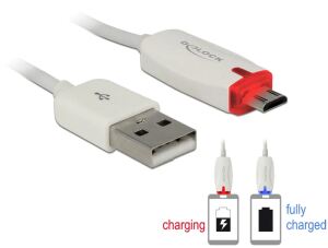 Delock Daten- und Ladekabel USB 2.0-A Stecker > Micro USB-B Stecker mit Leuchtanzeige weiß