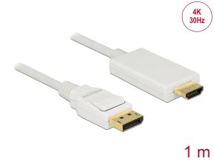 Delock Kabel DisplayPort 1.2 Stecker > High Speed HDMI-A Stecker Passiv 4K 30 Hz 1 m weiß