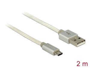 Delock Daten- und Ladekabel USB Typ-A Stecker > USB Typ Micro-B Stecker mit Textilummantelung weiß 200 cm