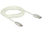 Delock Daten- und Ladekabel USB Typ-A Stecker > USB Typ Micro-B Stecker mit Textilummantelung weiß 200 cm