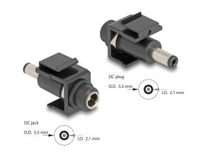 Delock Keystone Modul DC 5,5 x 2,1 mm Buchse zu DC 5,5 x 2,1 mm Stecker schwarz