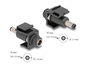Delock Keystone Modul DC 5,5 x 2,5 mm Buchse zu DC 5,5 x 2,1 mm Stecker schwarz