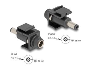Delock Keystone Modul DC 5,5 x 2,5 mm Buchse zu DC 5,5 x 2,5 mm Stecker schwarz