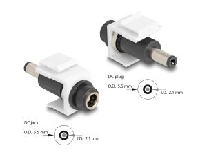 Delock Keystone Modul DC 5,5 x 2,1 mm Buchse zu DC 5,5 x 2,1 mm Stecker weiß