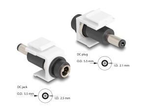 Delock Keystone Modul DC 5,5 x 2,5 mm Buchse zu DC 5,5 x 2,1 mm Stecker weiß