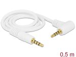 Delock Kabel Klinke 3,5 mm 4 Pin Stecker > Stecker gewinkelt 0,5 m weiß