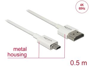 Delock Kabel High Speed HDMI mit Ethernet - HDMI-A Stecker > HDMI Micro-D Stecker 3D 4K 0,5 m Slim High Quality