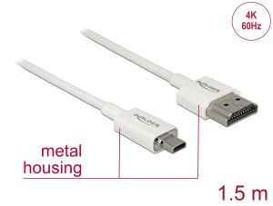 Delock Kabel High Speed HDMI mit Ethernet - HDMI-A Stecker > HDMI Micro-D Stecker 3D 4K 1,5 m Slim High Quality