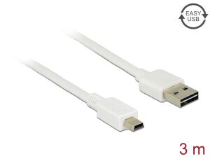 Delock Kabel EASY-USB 2.0 Typ-A Stecker > USB 2.0 Typ Mini-B Stecker 3 m weiß