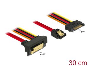 Delock Kabel SATA 6 Gb/s 7 Pin Buchse + SATA 15 Pin Strom Stecker > SATA 22 Pin Buchse unten gewinkelt Metall 30 cm