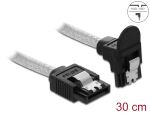 Delock SATA 6 Gb/s Kabel gerade auf unten gewinkelt 30 cm transparent