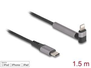 Delock Daten- und Ladekabel USB Type-C™ zu Lightning™ für iPhone™, iPad™, iPod™ gewinkelt mit Ständerfunktion schwarz 1,5 m MFi
