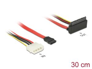 Delock Kabel SATA 6 Gb/s 7 Pin Buchse + Molex 4 Pin Strom Stecker > SATA 22 Pin Buchse oben gewinkelt Metall 30 cm