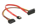 Delock Kabel SATA 6 Gb/s 7 Pin Buchse + SATA 15 Pin Strom Stecker > SATA 22 Pin Buchse oben gewinkelt Metall 30 cm