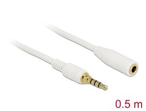 Delock Klinkenverlängerungskabel 3,5 mm 4 Pin Stecker zu Buchse 0,5 m weiß