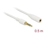 Delock Klinkenverlängerungskabel 3,5 mm 4 Pin Stecker zu Buchse 0,5 m weiß