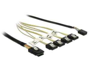 Delock Kabel Mini SAS SFF-8087 > 4 x SATA 7 Pin + Sideband 0,5 m Metall