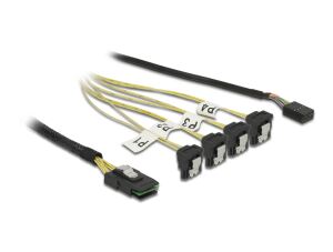 Delock Kabel Mini SAS SFF-8087 > 4 x SATA 7 Pin gewinkelt + Sideband 0,5 m