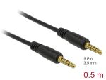 Delock Klinkenkabel 3,5 mm 5 Pin Stecker zu Stecker 0,5 m schwarz