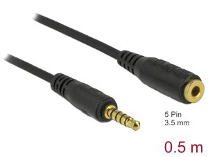 Delock Verlängerungskabel Klinke 3,5 mm 5 Pin Stecker zu Buchse 0,5 m schwarz