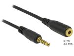 Delock Verlängerungskabel Klinke 3,5 mm 5 Pin Stecker zu Buchse 1 m schwarz